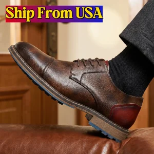 Retro Men Casual leather shoes Cap Toe Oxford
